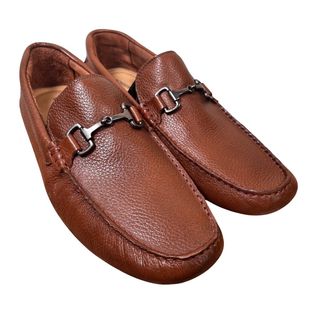 Nordstrom Mens Cognac Pebbled Leather Bit Driving Loafers Brown Shoes Sz‎ 11.5